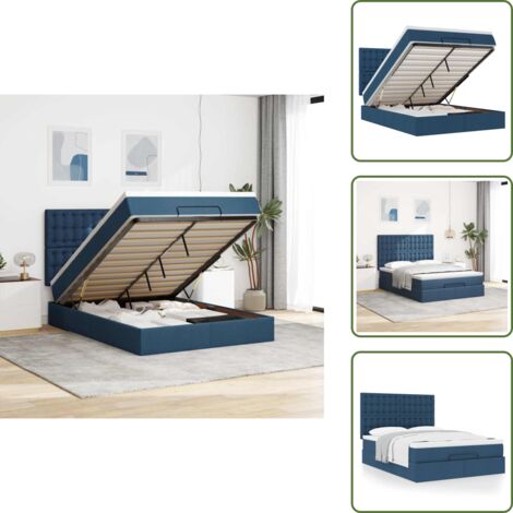 Letto con testiera - vidaXL Struttura Letto Pouf con Materasso Blu 140x190 cm in Tessuto - Materasso morbido