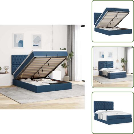 Letto con testiera - vidaXL Struttura Letto Pouf con Materasso Blu 140x190 cm in Tessuto - Materasso morbido
