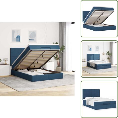 Letto con testiera - vidaXL Struttura Letto Pouf con Materasso Blu 140x200cm in Tessuto - Letto con vano portaoggetti