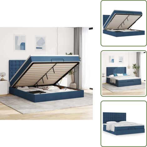Letto con testiera - vidaXL Struttura Letto Pouf con Materasso Blu 160x200 cm in Tessuto - Materasso morbido