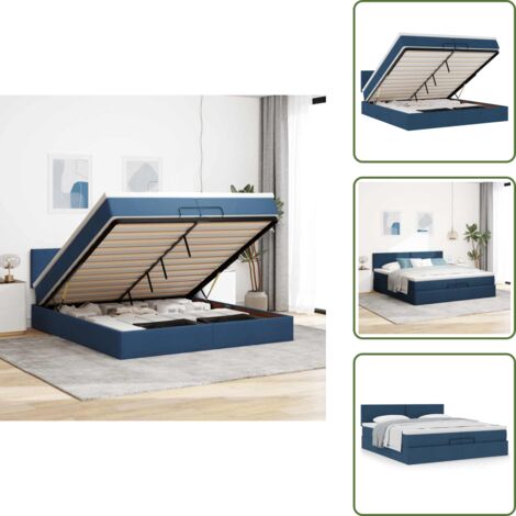 Letto con testiera - vidaXL Struttura Letto Pouf con Materasso Blu 200x200 cm in Tessuto - Materasso morbido