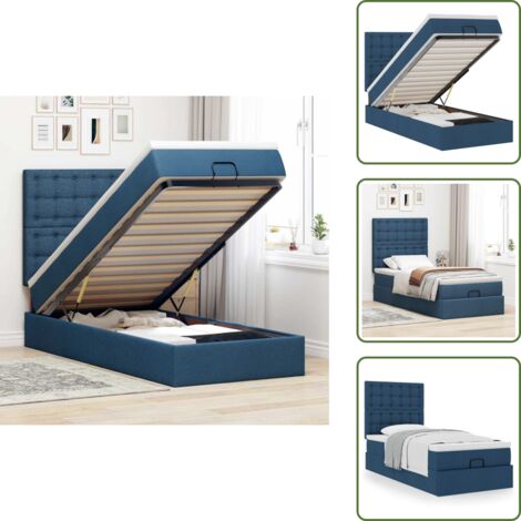Letto con testiera - vidaXL Struttura Letto Pouf con Materasso Blu 90x190 cm in Tessuto - Materasso morbido