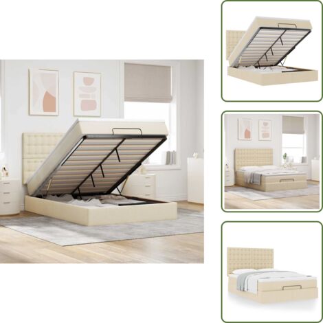 Letto con testiera - vidaXL Struttura Letto Pouf con Materasso Crema 140x190 cm in Tessuto - Materasso con supporto personalizzato