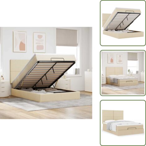 Letto con testiera - vidaXL Struttura Letto Pouf con Materasso Crema 140x190 cm in Tessuto - Materasso con supporto personalizzato