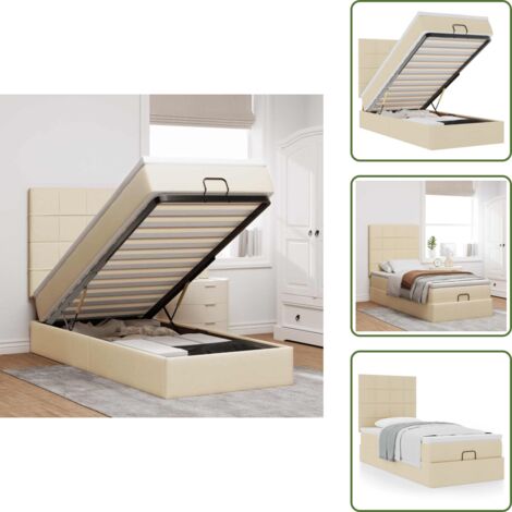 Letto con testiera - vidaXL Struttura Letto Pouf con Materasso Crema 90x190 cm in Tessuto - Materasso con supporto personalizzato