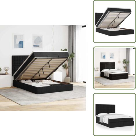 Letto con testiera - vidaXL Struttura Letto Pouf con Materasso Nero 140x190 cm in Tessuto - Letto con vano portaoggetti