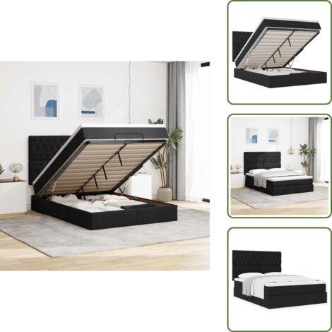 Letto con testiera - vidaXL Struttura Letto Pouf con Materasso Nero 140x190 cm in Tessuto - Materasso con supporto personalizzato