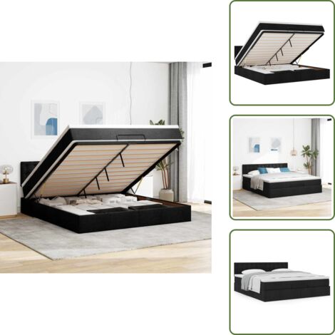 Letto con testiera - vidaXL Struttura Letto Pouf con Materasso Nero 160x200 cm in Tessuto - Materasso per sonno