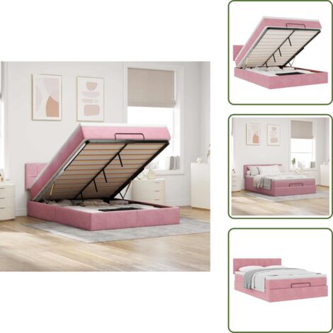 Letto con testiera - vidaXL Struttura Letto Pouf con Materasso Rosa 140x200 cm in Velluto - Materasso rosa