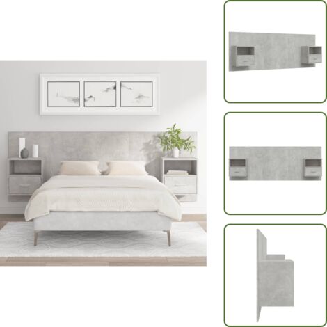 Letto con testiera - vidaXL Testiera Letto con Comodini in Legno Multistrato Grigio Cemento - Comodini a parete