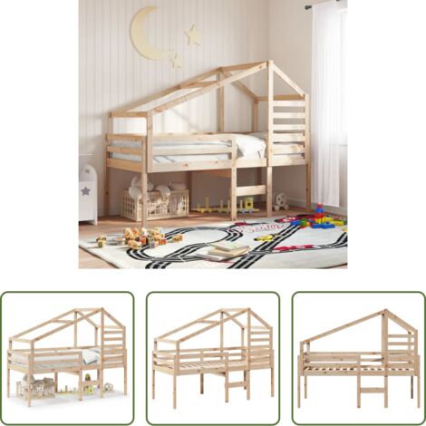 Letto con tetto -  Letto a Soppalco con Tetto 80x200 cm in Legno di Pino