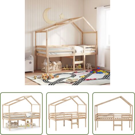 Letto con tetto -  Letto a Soppalco con Tetto 90x190 cm Legno Massello di Pino
