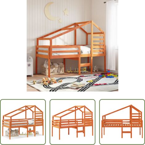 Letto con tetto -  Letto a Soppalco con Tetto Marrone Cera 90x200 cm Legno di Pino