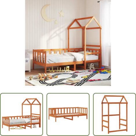 Letto con tetto -  Set di Letto per il Giorno 2 pcs Marrone cerato Pino massello