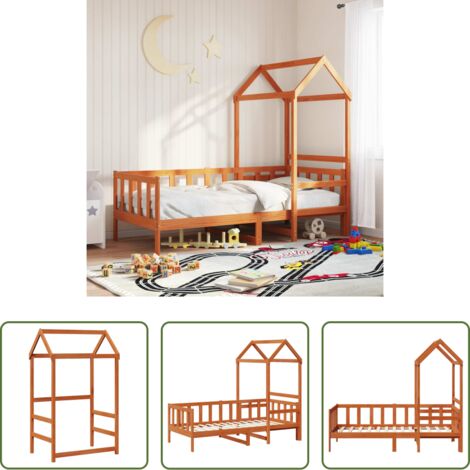 Letto con tetto -  Set di Letto per il Giorno 2 pcs Marrone cerato Pino massello