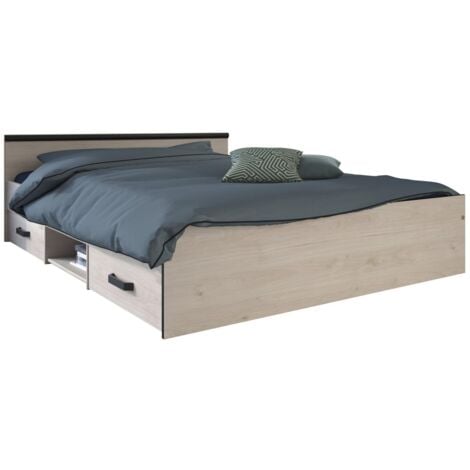 LES TENDANCES Letto con vani portaoggetti, 2 cassetti e 1 nicchia 140 x 190 cm Bianco - PABLO - Bianco