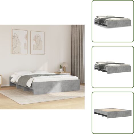 Letto con vani - vidaXL Giroletto Grigio Cemento 150x200 cm in Legno Multistrato - Letto con supporto