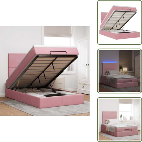 Letto con vano di stoccaggio - vidaXL Struttura Letto Pouf con Materasso Rosa 120x200 cm Velluto - Letto rosa