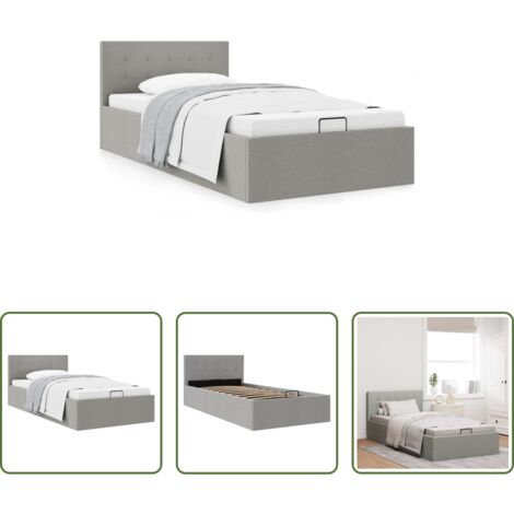 Letto con vano -  Giroletto Idraulico Contenitore Grigio Chiaro Tessuto 100x200cm