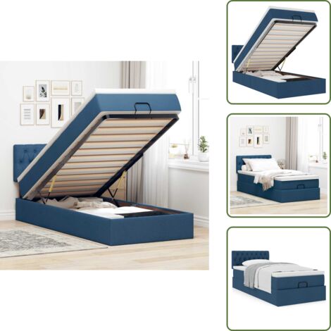 Letto con vano portaoggetti - vidaXL Pouf Letto con Materasso Blu 100x200 cm in Tessuto - Letto con testiera