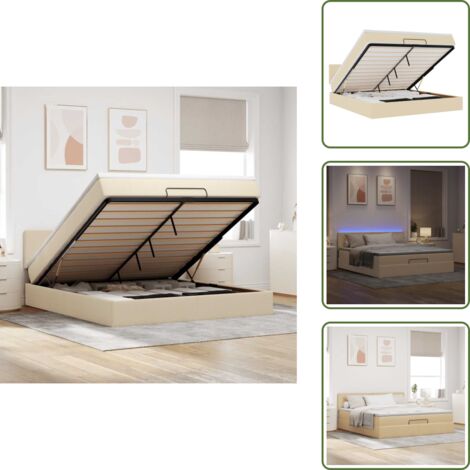 Letto con vano portaoggetti - vidaXL Pouf Letto con Materasso e LED Crema 180x200cm in Tessuto - Letto con testiera