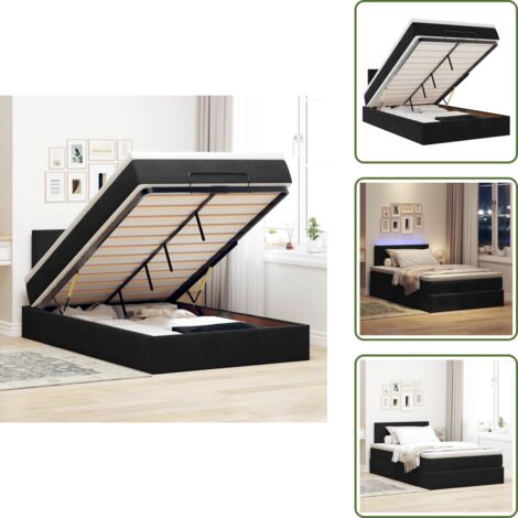 Letto con vano portaoggetti - vidaXL Pouf Letto con Materasso e LED Nero 120x190cm in Velluto - Letto con testiera