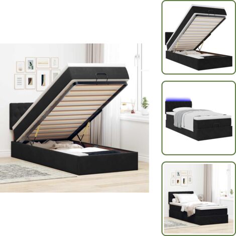 Letto con vano portaoggetti - vidaXL Pouf Letto con Materasso e LED Nero 80x200cm in Velluto - Letto con testiera