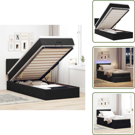 Letto con vano portaoggetti - vidaXL Pouf Letto con Materasso e LED Nero 80x200cm in Velluto - Letto con testiera