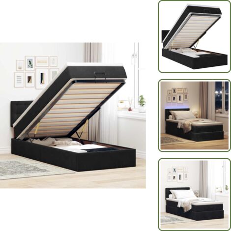 Letto con vano portaoggetti - vidaXL Pouf Letto con Materasso e LED Nero 80x200cm in Velluto - Letto con testiera