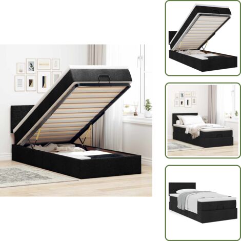 Letto con vano portaoggetti - vidaXL Pouf Letto con Materasso Nero 100x200 cm in Tessuto - Giroletto con testiera
