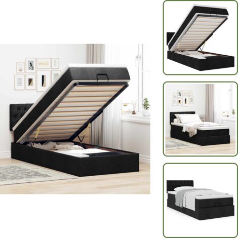 Letto con vano portaoggetti - vidaXL Pouf Letto con Materasso Nero 100x200 cm in Tessuto - Letto con testiera