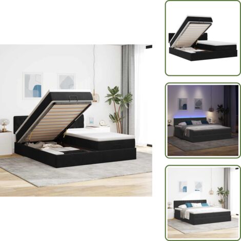 Letto con vano portaoggetti - vidaXL Struttura Letto Pouf con Materassi Nero 160x200 cm in Velluto - Letto con luci LED