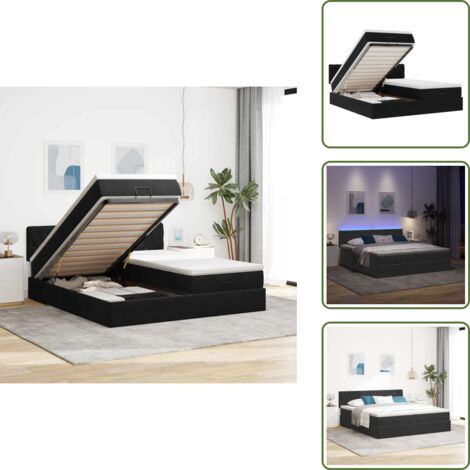 Letto con vano portaoggetti - vidaXL Struttura Letto Pouf con Materassi Nero 180x200 cm in Velluto - Coprimaterasso sfoderabile