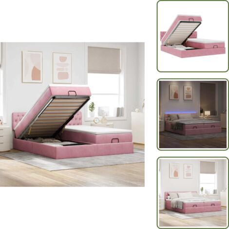 Letto con vano portaoggetti - vidaXL Struttura Letto Pouf con Materassi Rosa 160x200 cm Velluto - Coprimaterasso sfoderabile