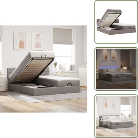 Letto con vano portaoggetti - vidaXL Struttura Letto Pouf con Materassi Tortora 180x200cm in Tessuto - Letto con luci LED