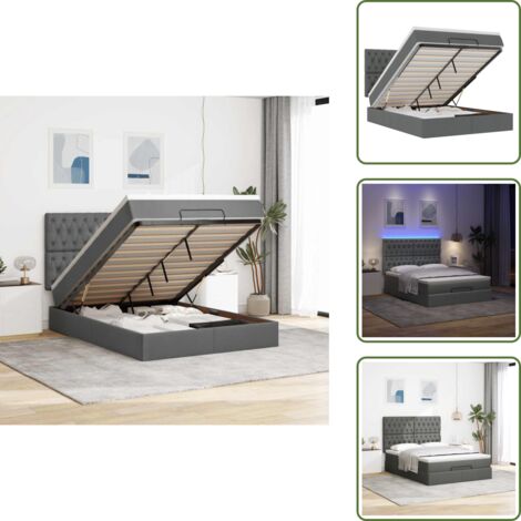Letto con vano portaoggetti - vidaXL Struttura Letto Pouf con Materasso 140x190 cm in Tessuto - Letto con luci LED