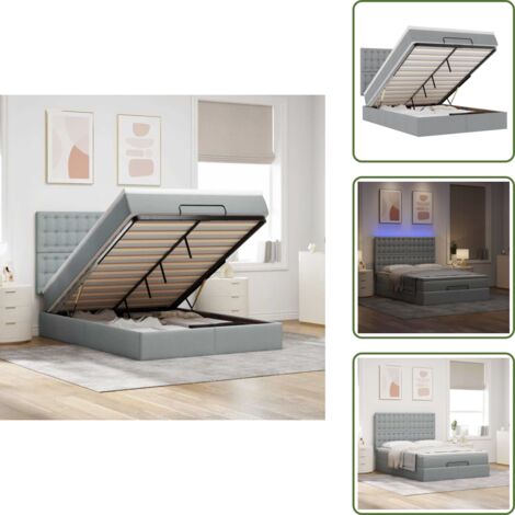 Letto con vano portaoggetti - vidaXL Struttura Letto Pouf con Materasso 140x200 cm in Tessuto - Letto con luci LED