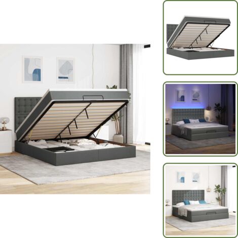 Letto con vano portaoggetti - vidaXL Struttura Letto Pouf con Materasso 160x200 cm in Tessuto - Letto con luci LED