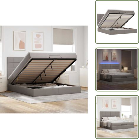 Letto con vano portaoggetti - vidaXL Struttura Letto Pouf con Materasso Tortora 180x200cm in Tessuto - Letto con luci LED