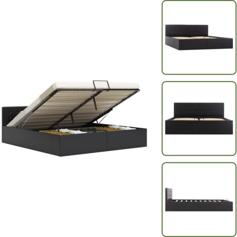 Letto con vano - vidaXL Giroletto con Contenitore Idraulico Nero Similpelle 160x200 cm - Sollevamento materasso