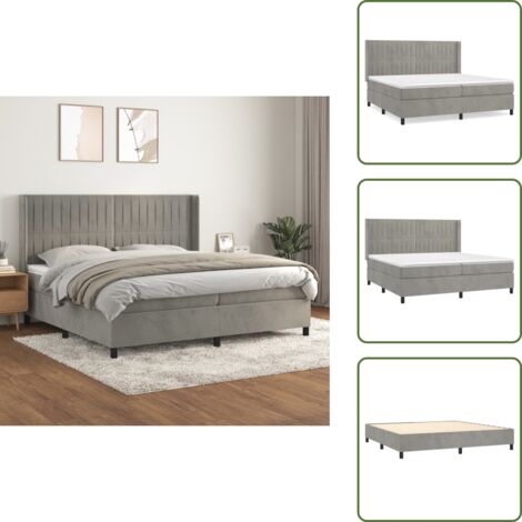 Letto con velluto - vidaXL Giroletto a Molle con Materasso Grigio Chiaro 200x200cm Velluto - Letto morbido