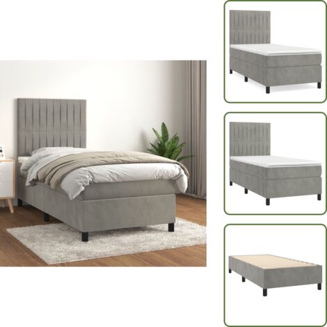 Letto con velluto - vidaXL Giroletto a Molle con Materasso Grigio Chiaro 90x190 cm Velluto - Letto con schiuma