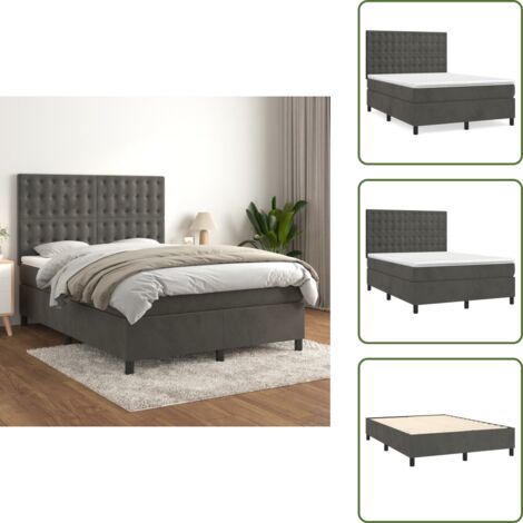 Letto con velluto - vidaXL Giroletto a Molle con Materasso Grigio Scuro 140x190 cm Velluto - Letto con schiuma