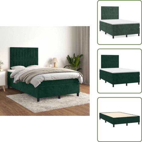 Letto con velluto - vidaXL Giroletto a Molle con Materasso Verde Scuro 120x200 cm Velluto - Letto con schiuma