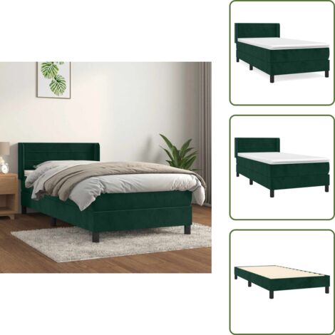 Letto con velluto - vidaXL Giroletto a Molle con Materasso Verde Scuro 90x200 cm Velluto - Letto con schiuma