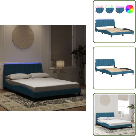 Letto con velluto - vidaXL Giroletto con LED senza Materasso Hanko Blu 120x200 cm in Velluto - Letto con LED