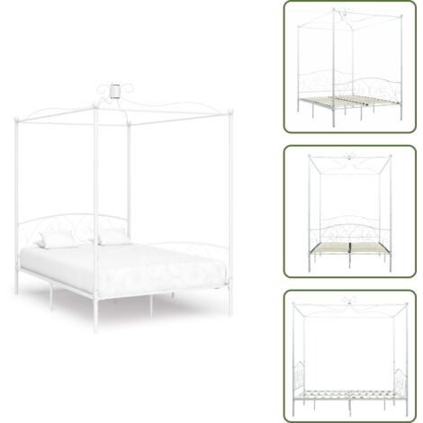 Letto con zanzariera - vidaXL Letto a Baldacchino Bianco in Metallo 140x200 cm - Letto elegante