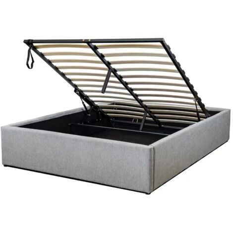 Letto contenitore 140x190 cm rivestita in tessuto grigio - ALBA
