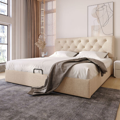 Letto contenitore 160x200cm legno naturale lino idraulica letto matrimoniale per adolescenti adulti (Senza materasso)