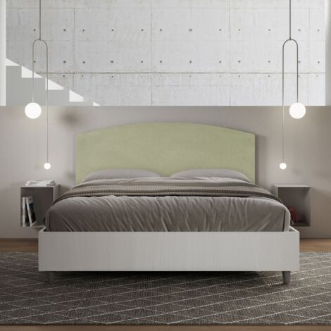 Letto contenitore da 160x190 in legno bianco e testata in microfibra te' verde Antilia